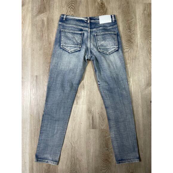 GSTR‎ Men’s Distressed Slim Fit Biker Moto Jeans Blue Stretch Denim Y2K 30 - Picture 8 of 9